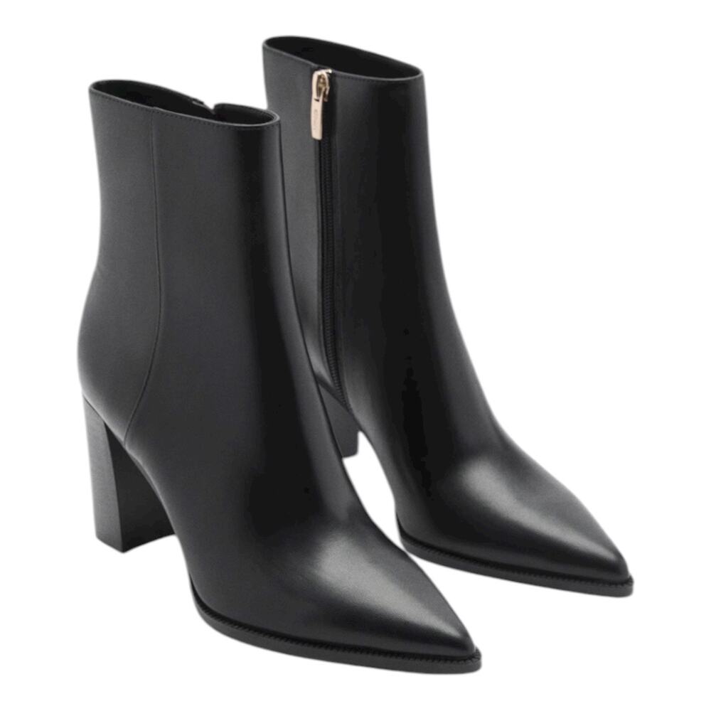 Mango Pointed Toe Block Heel Ankle Boots Black Si… - image 1